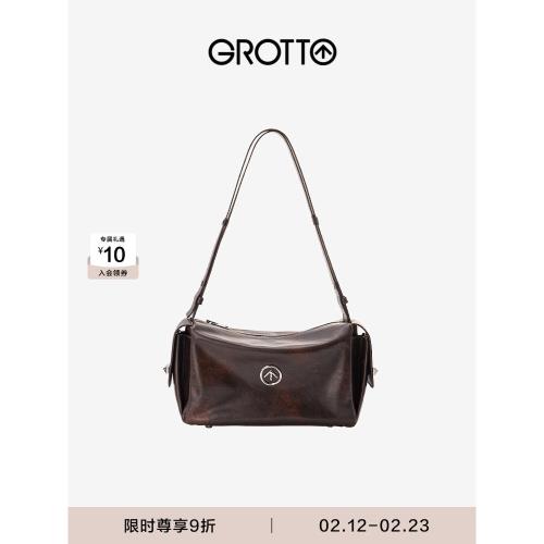 (免運)GROTTO個樂經典吐司包植鞣牛皮腋下單肩斜挎通勤軟包托特包