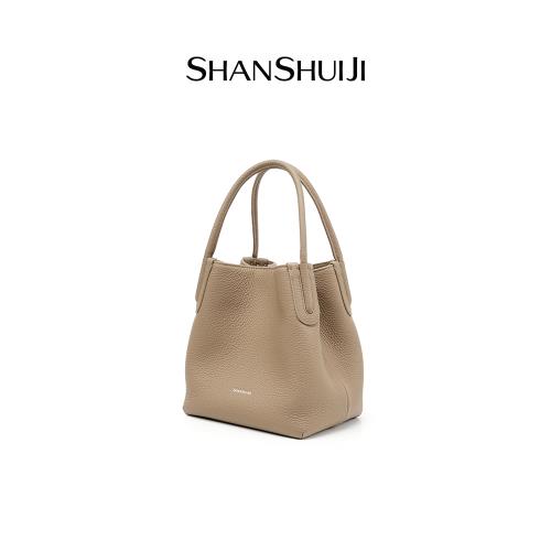 (免運)山水集水桶包女菜籃子手提單肩斜挎包頭層牛皮2025新款高級感包包