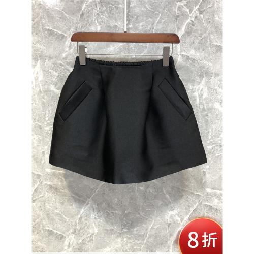 現 小資 高級黑色高腰A字半身裙女夏季歐貨法式顯瘦短裙45W17