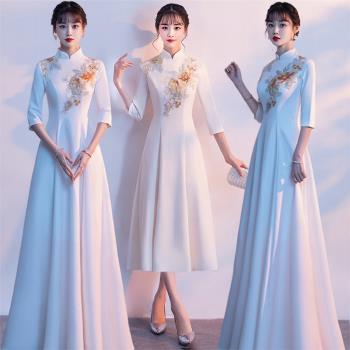 新款大擺禮儀中國風年會合唱演出禮服女中式旗袍伴娘服迎賓頒獎服
