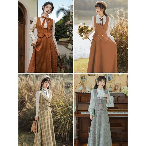 復古小洋裝民國風女裝留洋千金大小姐英倫風套裝裙子學生穿搭秋冬