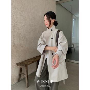 WINNER休閑都市立領寬松廓形風衣