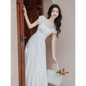 白色連衣裙女夏宮廷風白月光裙子法式vintage復古登記領證小禮服