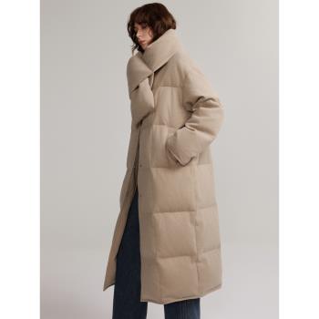 【雲朵奶咖】ELLE90白鴨絨長款羽絨服女24冬新款設計感麵包服外套