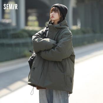 森馬90白鴨絨羽絨服女2024冬季新款連帽設計感寬松保暖防寒服外套
