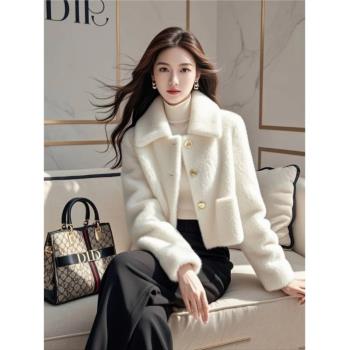 羊羔絨外套女2025新款秋冬小個子短款氣質加厚保暖白色水貂絨大衣