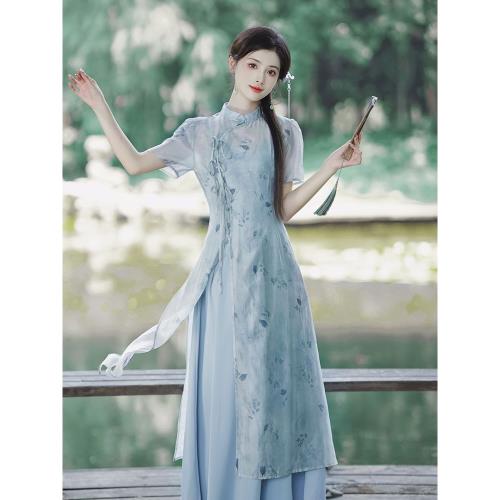 新中式連衣裙改良旗袍套裝夏技師采耳師工作服國風茶服茶藝師女裝