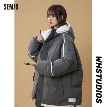 森馬連帽羽絨棉服女2024冬季新款設計感寬松加厚大碼棉襖棉衣外套