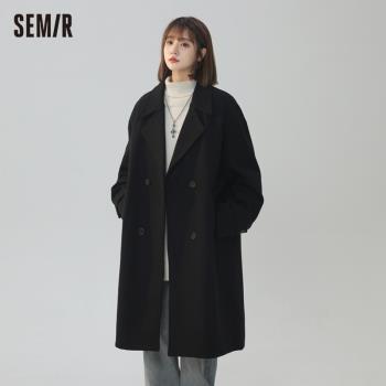 森馬中長款毛呢大衣女2024新款秋冬大碼寬松顯瘦時尚呢子風衣外套