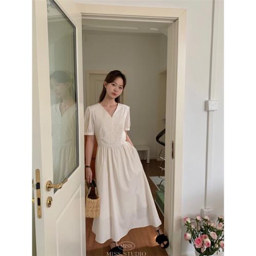 MISS密思家赫本風裙子女夏天小眾收腰顯瘦氣質茶歇法式連衣裙夏季