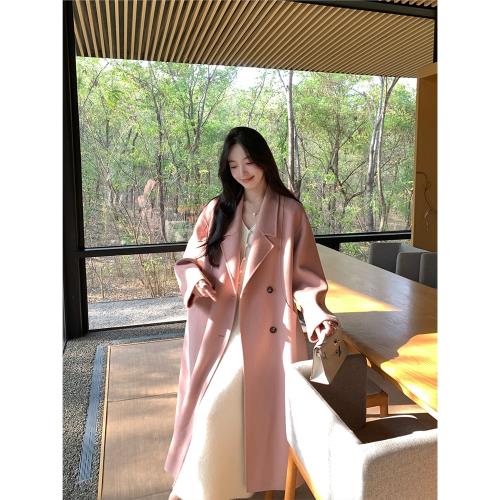 夏詩文 臻藏大衣 10羊絨90羊毛雙面呢女冬雙排扣長款H型毛呢外套