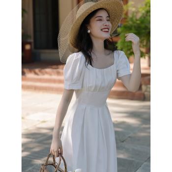 登記領證小禮服復古法式伴娘服夏季簡單大方小個子白色連衣裙子女