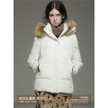 Cycle Document 90白鵝絨 白色修身貉子毛領短款加厚連帽羽絨服女