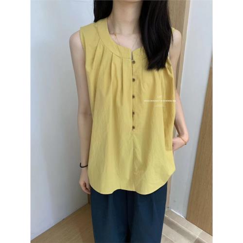 Sailor Moon想象家圓領單排扣設計感小衫寬松百搭氣質無袖襯衣女