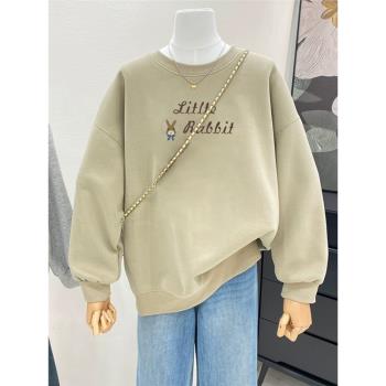 大碼女裝秋冬圓領衛衣女oversize寬松外套ins加絨加厚洋氣上衣服