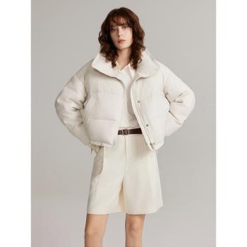 ELLE90白鴨絨寬松立領短款羽絨服女2024冬裝新款休閑加厚保暖外套