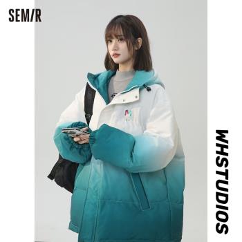 森馬漸變色羽絨棉服女麵包服外套冬季寬松加厚學生大碼連帽棉衣潮