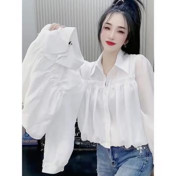 歐貨重磅2025年春季新款女裝秋冬高階感漂亮白色襯衫小眾穿搭上衣