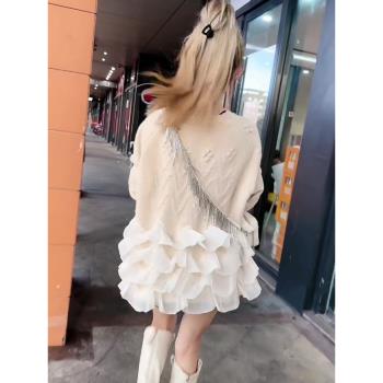 歐貨重磅早秋新款寬松白色女裝2025高階感小個子單穿上衣洋氣休閑