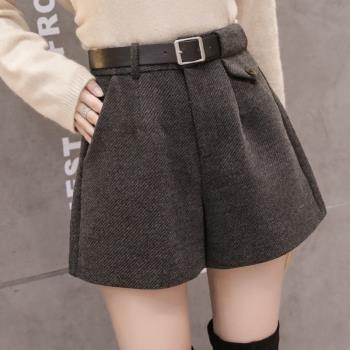 加厚毛呢短褲女秋冬季2025新款高腰a字打底褲子女外穿冬天配靴子