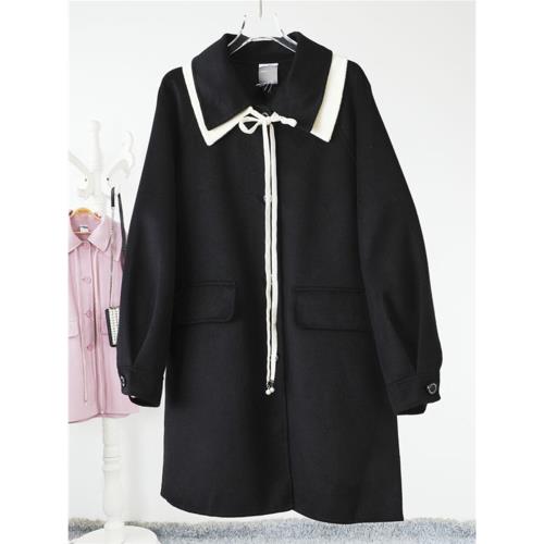 諾諾E站【町】2025春新款 甜美雙領中長款綿羊毛雙面呢大衣女剪標