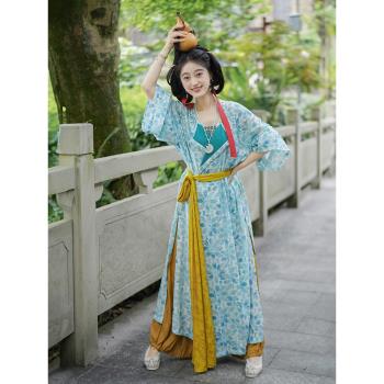 汀蘭頌原創漢服【藍塗塗】大放量唐圓領袍吊帶燈籠褲腰帶日常唐風