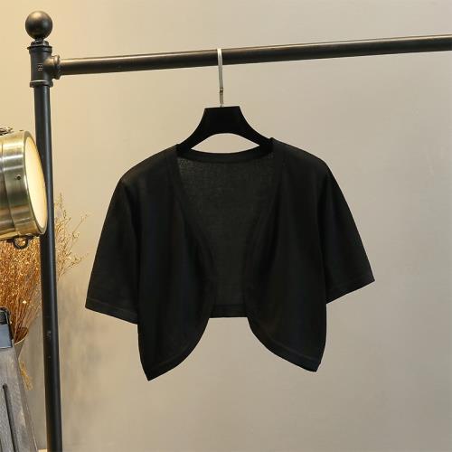 針織防曬開衫薄款女夏季披肩外搭冰絲短款上衣短袖小坎肩外套高腰