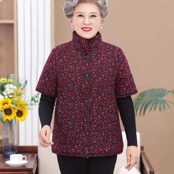 中老年人棉馬甲女加絨加厚奶奶秋冬裝短袖小棉襖媽媽保暖衣服外套