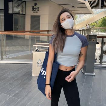 健身女孩都愛的插肩T恤 螺紋緊身 短款彈力 短袖 拼撞色瑜伽上衣