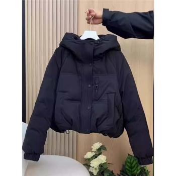 2025冬季上新超好看小眾高階歐貨小香風黑色連帽短款保暖棉服外套