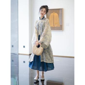 晴山木語原創明制漢服女款立領長衫裙子漢元素國風日常通勤三件套