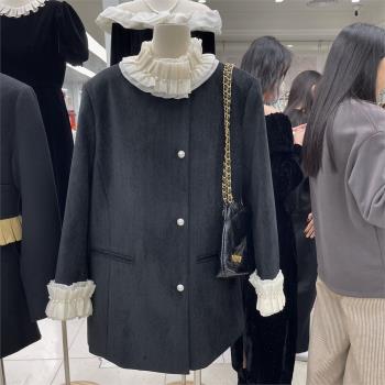 廣州APM冬季法式氣質花邊重工藝排扣燈芯絨大衣千金外套女連衣裙
