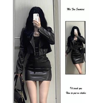 辣妹短款皮衣外套女春秋新款美式復古高級感chic小個子夾克上衣潮