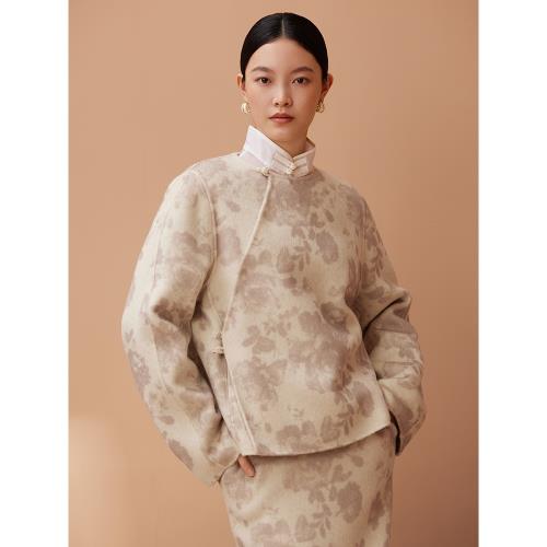 如意連云【癸筠】全羊毛雙面呢外套女新中式國風印花盤扣短大衣