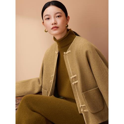 如意連云【南薰】全羊毛粗花呢夾棉外套女新中式國風對襟盤扣棉服