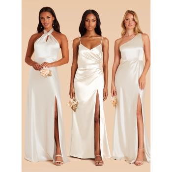 2024年新款白色伴娘服女禮服高階質感簡約長款bridesmaid dress