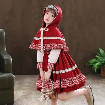 正版小紅帽兒童服裝洛麗塔公主裙女童秋季小女孩衣服萬聖節cos服