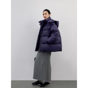YIMU 帽子可脫卸龜背羽絨服女2024冬季新款霍爾多巴吉95白鵝絨服