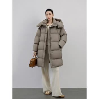YIMU 霍爾多巴吉95白鵝絨2024冬季新款可脫卸帽子龜背羽絨服女