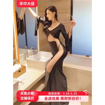 夜場上班衣服減齡spa柔式技師工作服性感透視KTV秀場禮服深V顯瘦