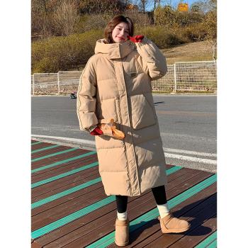 白色長款韓版寬松學院風羽絨棉服