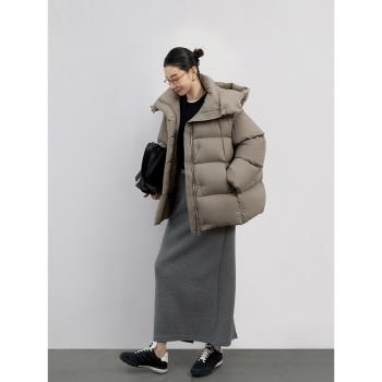 YIMU 霍爾多巴吉95白鵝絨麵包服2024冬季新款帽子可拆卸羽絨服女