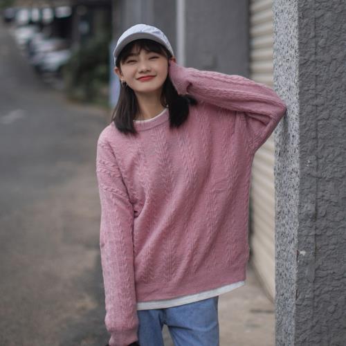 角舍 2022早春新款麻花簡約百搭打底圓領毛衣女慵懶風羊毛針織衫