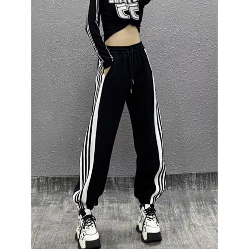 美式條紋黑色運動女哈倫束腳歐洲站歐貨爆款衛褲2026新款春秋束腿