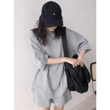 休閑運動套裝女夏季2025年新款時尚洋氣炸街衛衣短褲跑步兩件套潮