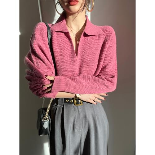 Akimbo ● 復古軟泥polo套頭羊毛衫 白色寬松毛衣女 針織內搭春季