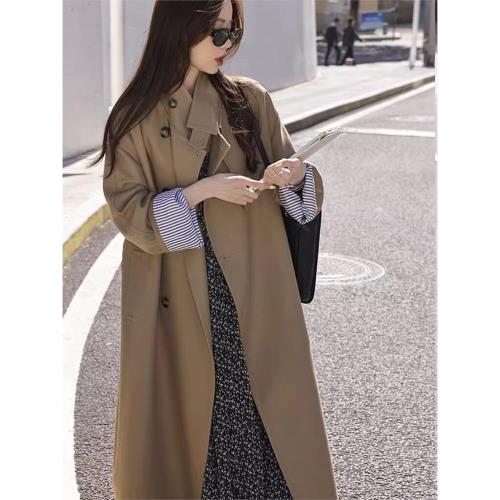 卡其色風衣外套女中長款2023春秋季新款韓版感小個子休閑大衣氣質
