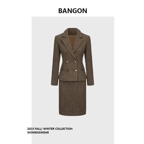 BANGON 御姐范西裝套裝裙修身顯瘦2025年新款復古氣質高級兩件套
