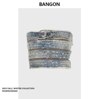 BANGON 牛仔抹胸背心氣質辣妹風2025年夏季新款復古設計感上衣女