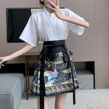 短款馬面裙套裝2024新款小個子日常夏季新中式國風改良漢服上班穿